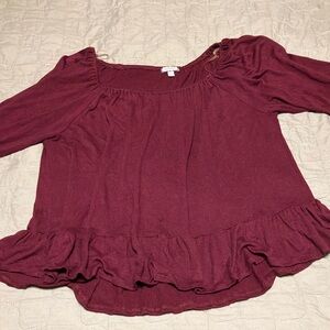 Eyeshadow Red Ruffled 3/4 Sleeve Blouse